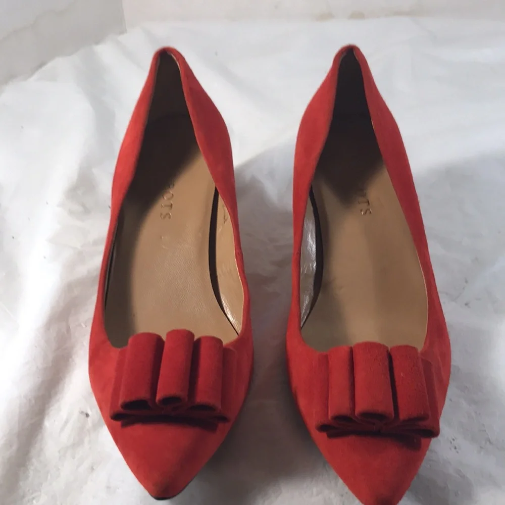 Talbots Danica Women’s Bow Accent Red Suede Slip On Kitten Heel Pointy Shoe Pump